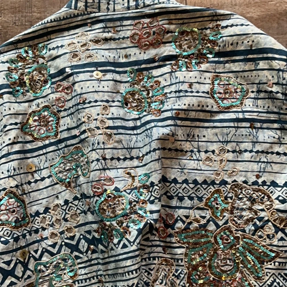 CHICOS‎ SIZE 3  12-14  Embroidered beaded ARTISAN INDIGO Women's Jacket -NWOT